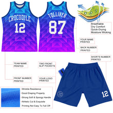Laden Sie das Bild in den Galerie-Viewer, Custom Royal White-Hot Pink Gradient Geometric Shape Round Neck Sublimation Basketball Suit Jersey

