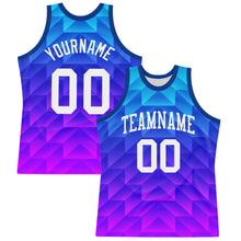 Laden Sie das Bild in den Galerie-Viewer, Custom Royal White-Hot Pink Gradient Geometric Shape Round Neck Sublimation Basketball Suit Jersey
