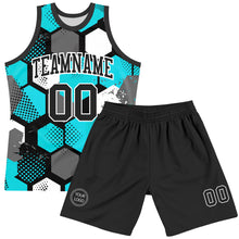 Laden Sie das Bild in den Galerie-Viewer, Custom Aqua Black-White Geometric Shape Round Neck Sublimation Basketball Suit Jersey
