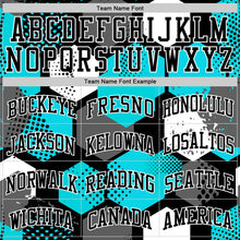 Laden Sie das Bild in den Galerie-Viewer, Custom Aqua Black-White Geometric Shape Round Neck Sublimation Basketball Suit Jersey
