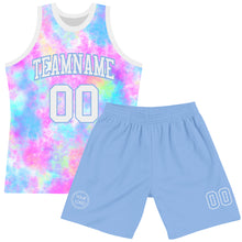 Load image into Gallery viewer, Custom Tie Dye White-Light Blue Round Neck Sublimation Basketball Suit Jersey
