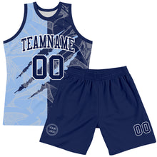 Загрузить изображение в средство просмотра галереи, Custom Graffiti Pattern Navy Light Blue-White Scratch Round Neck Sublimation Basketball Suit Jersey
