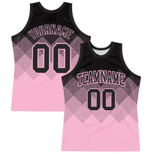 Load image into Gallery viewer, Custom Black Light Pink Gradient Square Shapes Round Neck Sublimation Basketball Suit Jersey
