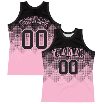 Custom Black Light Pink Gradient Square Shapes Round Neck Sublimation Basketball Suit Jersey