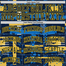 Laden Sie das Bild in den Galerie-Viewer, Custom Navy Yellow Abstract Shape Fragment Art Round Neck Sublimation Basketball Suit Jersey
