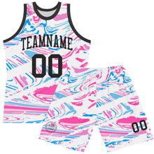 Laden Sie das Bild in den Galerie-Viewer, Custom Figure Black Pink-Light Blue Fluid Art Round Neck Sublimation Basketball Suit Jersey
