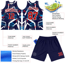 Laden Sie das Bild in den Galerie-Viewer, Custom Navy Red-White Geometric Shape Round Neck Sublimation Basketball Suit Jersey
