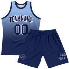 Laden Sie das Bild in den Galerie-Viewer, Custom Light Blue Navy-White Fade Fashion Round Neck Sublimation Basketball Suit Jersey
