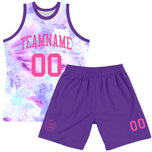 Load image into Gallery viewer, Custom Tie Dye Pink-Purple Round Neck Sublimation Basketball Suit Jersey
