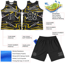 Laden Sie das Bild in den Galerie-Viewer, Custom Black Gold-White Line Round Neck Sublimation Basketball Suit Jersey
