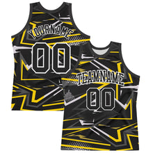 Laden Sie das Bild in den Galerie-Viewer, Custom Black Gold-White Line Round Neck Sublimation Basketball Suit Jersey
