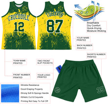 Laden Sie das Bild in den Galerie-Viewer, Custom Green Yellow-White Abstract Splatter Grunge Art Round Neck Sublimation Basketball Suit Jersey
