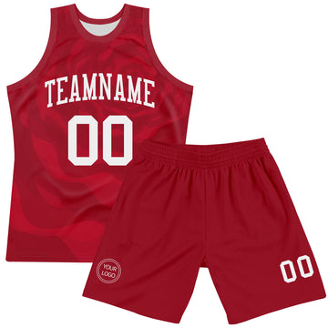Custom Red White Fluid Art Round Neck Sublimation Basketball Suit Jersey