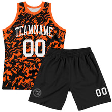 Laden Sie das Bild in den Galerie-Viewer, Custom Black White-Orange Fluid Art Round Neck Sublimation Basketball Suit Jersey
