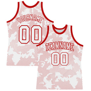 Custom White Red Curve Lines Round Neck Sublimation Basketball Suit Jersey