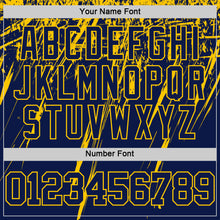 Загрузить изображение в средство просмотра галереи, Custom Navy Yellow Splash Round Neck Sublimation Basketball Suit Jersey
