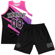 Load image into Gallery viewer, Custom Pink Black-White Line Round Neck Sublimation Basketball Suit Jersey
