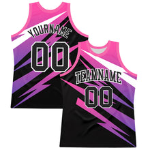 Load image into Gallery viewer, Custom Pink Black-White Line Round Neck Sublimation Basketball Suit Jersey
