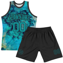 Load image into Gallery viewer, Custom Tie Dye Teal-Black Round Neck Sublimation Basketball Suit Jersey
