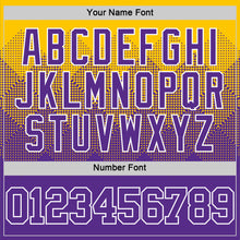 Charger l&#39;image dans la galerie, Custom Yellow Purple-White Gradient Square Shapes Round Neck Sublimation Basketball Suit Jersey

