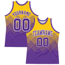 Charger l&#39;image dans la galerie, Custom Yellow Purple-White Gradient Square Shapes Round Neck Sublimation Basketball Suit Jersey
