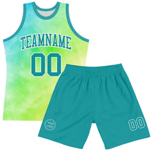 Laden Sie das Bild in den Galerie-Viewer, Custom Tie Dye Teal-White Round Neck Sublimation Basketball Suit Jersey
