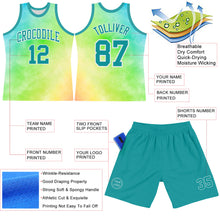 Laden Sie das Bild in den Galerie-Viewer, Custom Tie Dye Teal-White Round Neck Sublimation Basketball Suit Jersey
