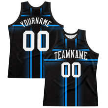 Загрузить изображение в средство просмотра галереи, Custom Black White-Light Blue Line Round Neck Sublimation Basketball Suit Jersey
