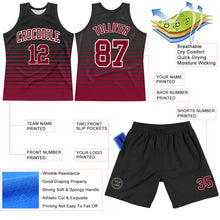 Laden Sie das Bild in den Galerie-Viewer, Custom Black Maroon-Cream Pinstripe Fade Fashion Round Neck Sublimation Basketball Suit Jersey
