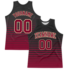 Laden Sie das Bild in den Galerie-Viewer, Custom Black Maroon-Cream Pinstripe Fade Fashion Round Neck Sublimation Basketball Suit Jersey

