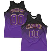 Load image into Gallery viewer, Custom Black Purple-Old Gold Fade Fashion Round Neck Sublimation Basketball Suit Jersey
