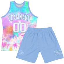 Laden Sie das Bild in den Galerie-Viewer, Custom Tie Dye White-Light Blue Round Neck Sublimation Basketball Suit Jersey
