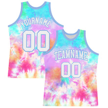 Laden Sie das Bild in den Galerie-Viewer, Custom Tie Dye White-Light Blue Round Neck Sublimation Basketball Suit Jersey
