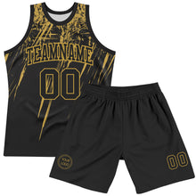 Load image into Gallery viewer, Custom Black Old Gold Splash Round Neck Sublimation Basketball Suit Jersey
