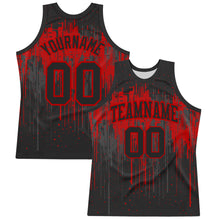 Laden Sie das Bild in den Galerie-Viewer, Custom Black Red Dripping Splatter Art Round Neck Sublimation Basketball Suit Jersey
