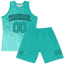 Laden Sie das Bild in den Galerie-Viewer, Custom Aqua Black Fragment Art Round Neck Sublimation Basketball Suit Jersey
