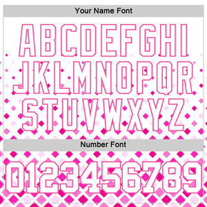 Custom White Pink Gradient Square Shapes Round Neck Sublimation Basketball Suit Jersey