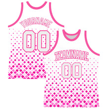 Laden Sie das Bild in den Galerie-Viewer, Custom White Pink Gradient Square Shapes Round Neck Sublimation Basketball Suit Jersey

