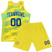 Загрузить изображение в средство просмотра галереи, Custom Gold Royal-Light Blue Line Round Neck Sublimation Basketball Suit Jersey
