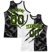 Загрузить изображение в средство просмотра галереи, Custom Graffiti Pattern Black White-Neon Green Scratch Round Neck Sublimation Basketball Suit Jersey
