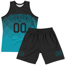 Загрузить изображение в средство просмотра галереи, Custom Black Teal Gradient Square Shapes Round Neck Sublimation Basketball Suit Jersey
