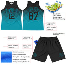 Загрузить изображение в средство просмотра галереи, Custom Black Teal Gradient Square Shapes Round Neck Sublimation Basketball Suit Jersey
