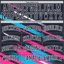 Laden Sie das Bild in den Galerie-Viewer, Custom Navy Pink Light Blue-White Line Round Neck Sublimation Basketball Suit Jersey
