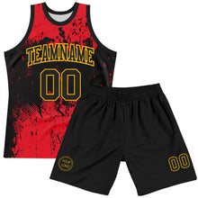 Load image into Gallery viewer, Custom Black Red-Gold Abstract Splatter Grunge Art Round Neck Sublimation Basketball Suit Jersey

