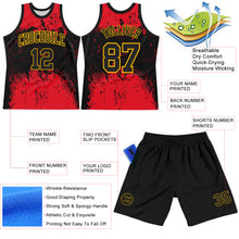 Load image into Gallery viewer, Custom Black Red-Gold Abstract Splatter Grunge Art Round Neck Sublimation Basketball Suit Jersey
