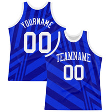 Load image into Gallery viewer, Custom Royal White-Navy Line Round Neck Sublimation Basketball Suit Jersey
