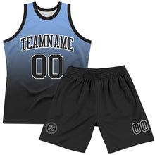Laden Sie das Bild in den Galerie-Viewer, Custom Powder Blue Black-White Fade Fashion Round Neck Sublimation Basketball Suit Jersey
