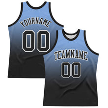Laden Sie das Bild in den Galerie-Viewer, Custom Powder Blue Black-White Fade Fashion Round Neck Sublimation Basketball Suit Jersey
