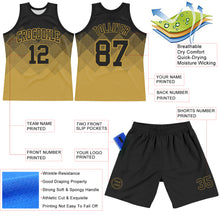 Загрузить изображение в средство просмотра галереи, Custom Black Old Gold Gradient Square Shapes Round Neck Sublimation Basketball Suit Jersey
