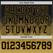 Загрузить изображение в средство просмотра галереи, Custom Black Old Gold Gradient Square Shapes Round Neck Sublimation Basketball Suit Jersey
